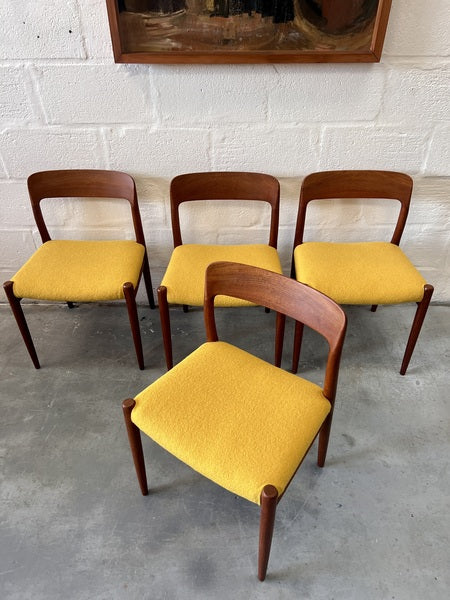 Four mid century danish model 75 upholstered dining chairs by niels otto møller for jl møllers møbelfabrik – A rare vintage treasure