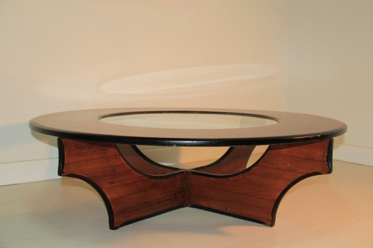 Great mid century round coffee table italian design glass top – A rare vintage treasure