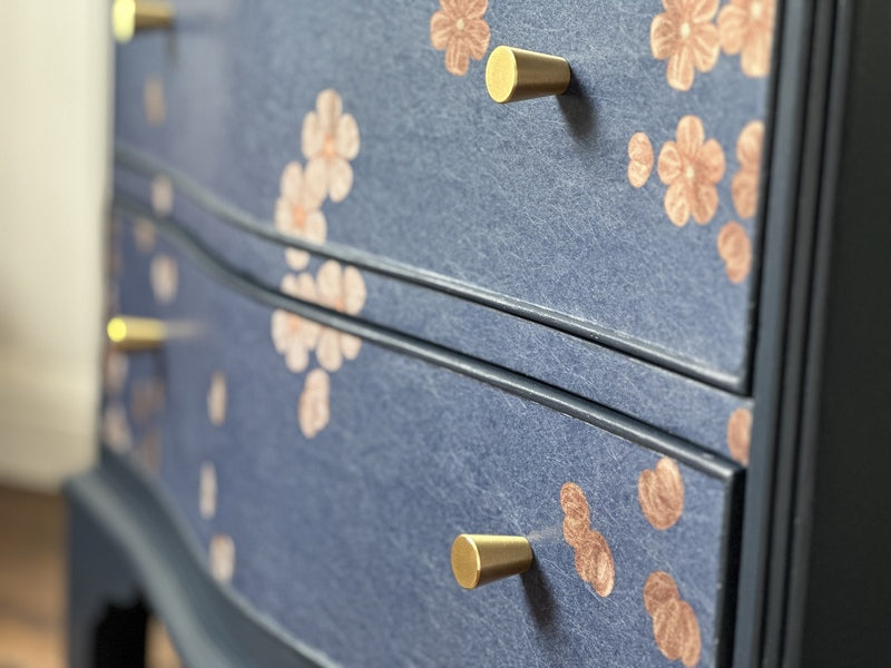 Chinoiserie upcycled chest of drawers, cherry blossom serpentine storage chest – A rare vintage treasure